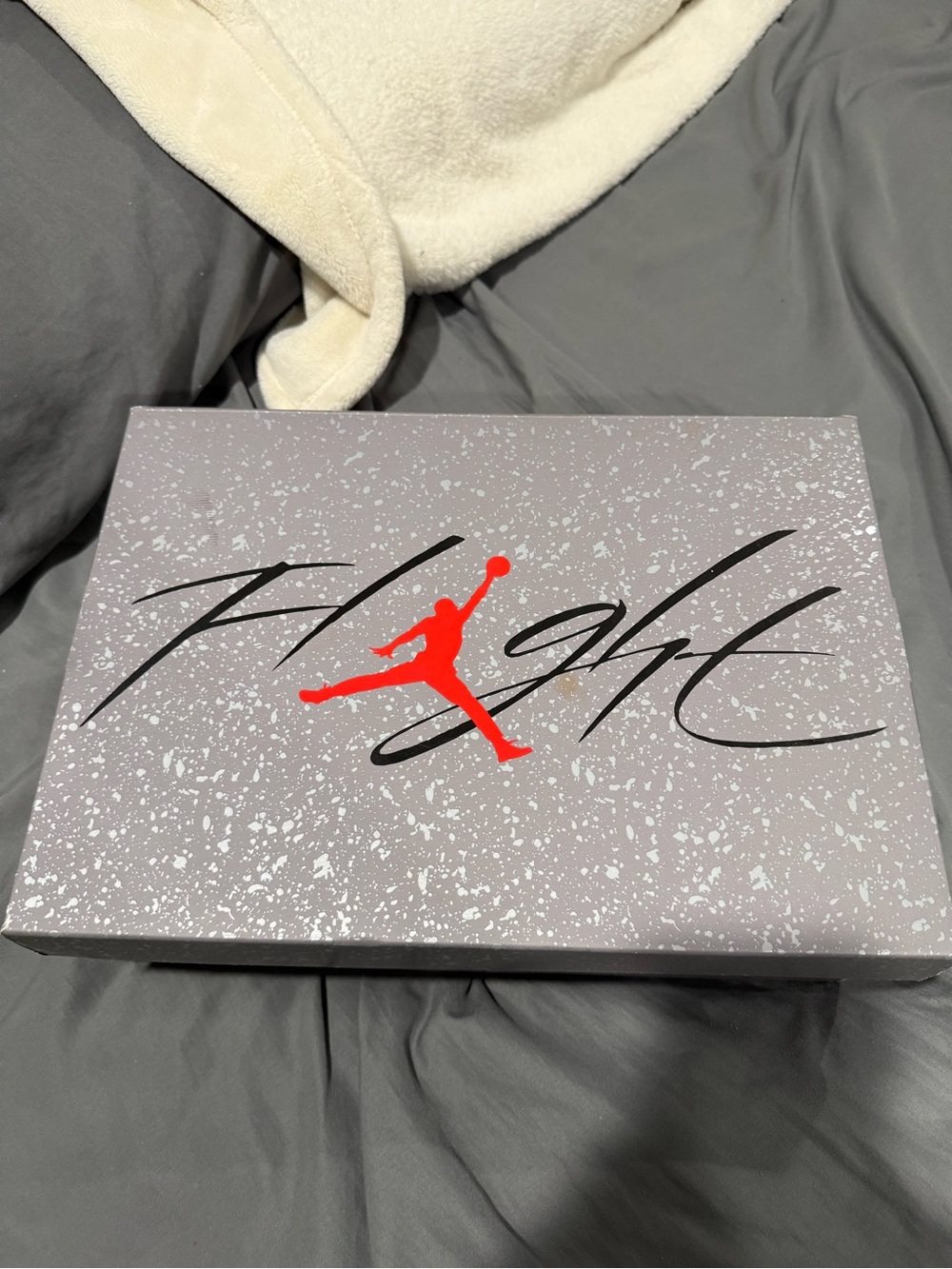Jordan Flight Sneaker Box with Red Jumpman on Gray Box